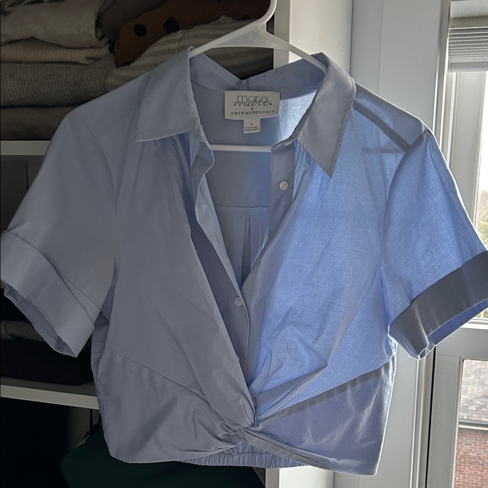 Anthropologie Light Blue Twisted Front Crop Top